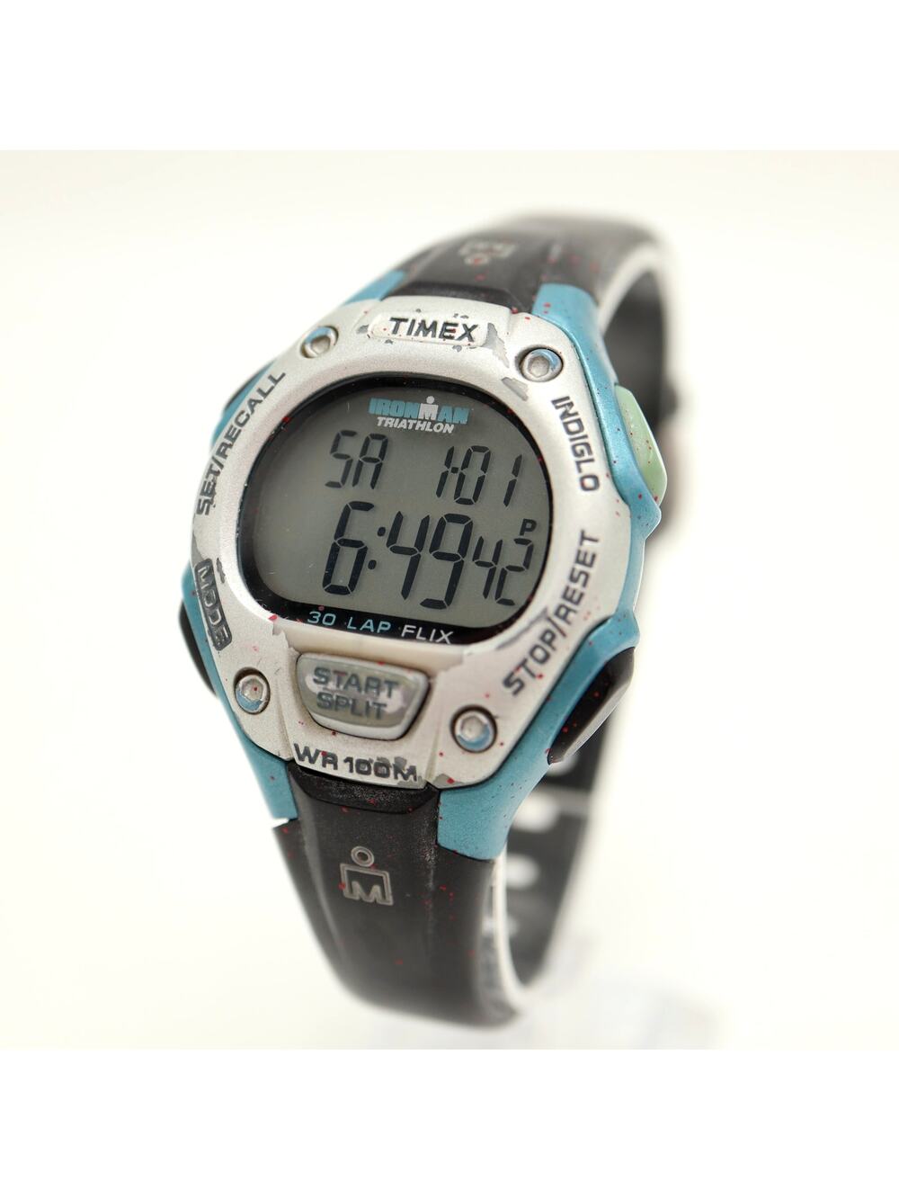 Timex Ironman Triathlon Blue Black 34mm Digital Watch Sport 30 Lap w New Battery